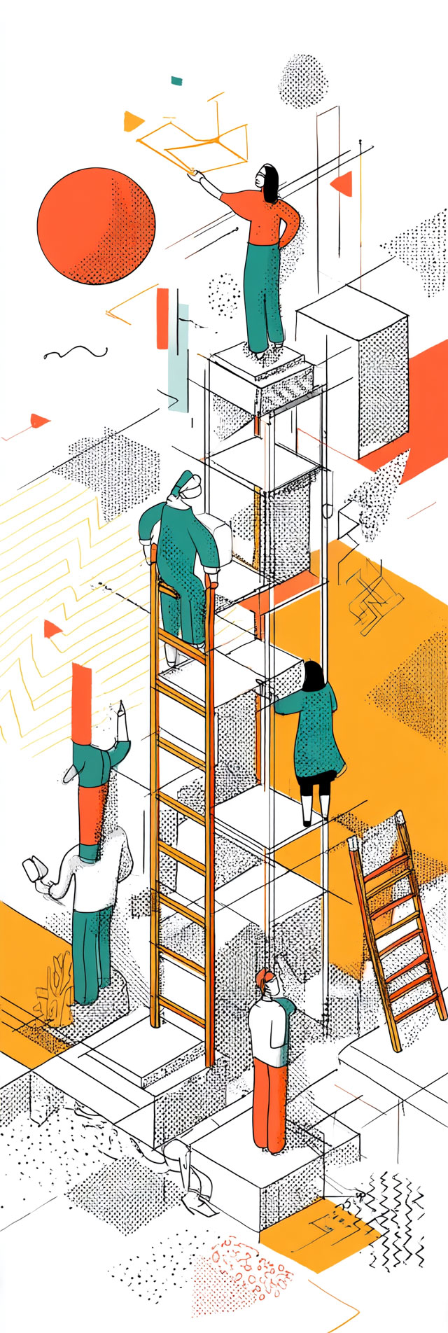technical line art illustration of elevating a brand